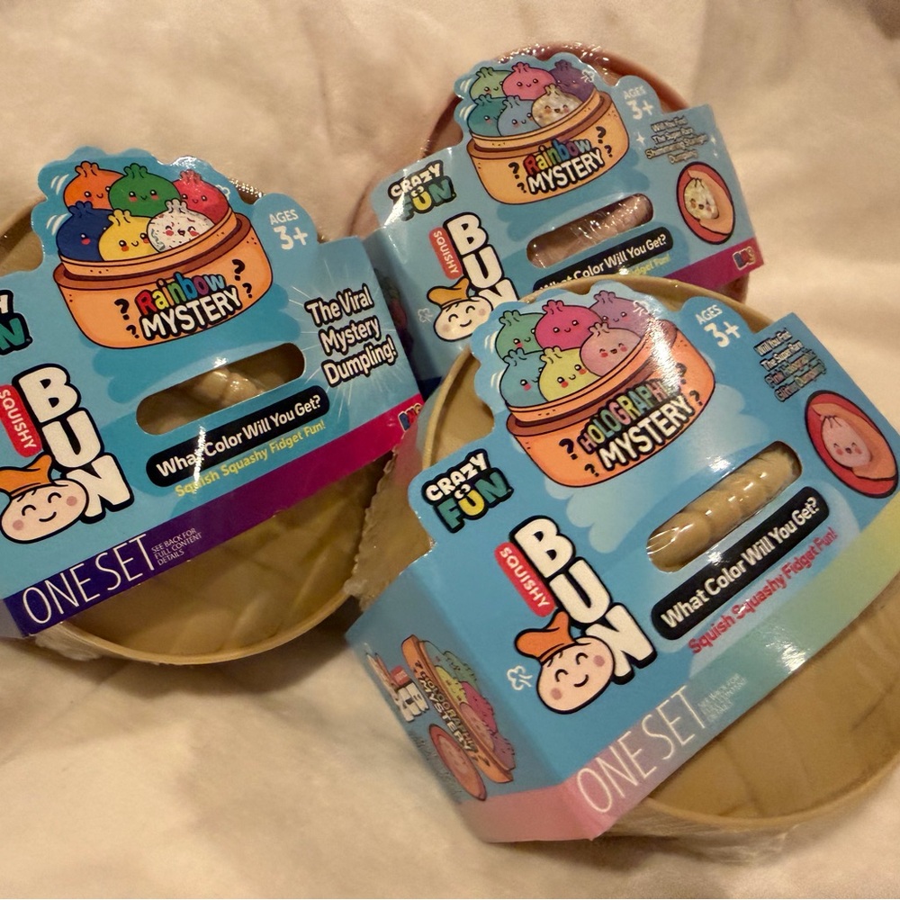 3 TYPES-BRIGHT & PASTEL Rainbow & HOLOGRAPHIC Mystery Squishy Bun Dumplings -SET